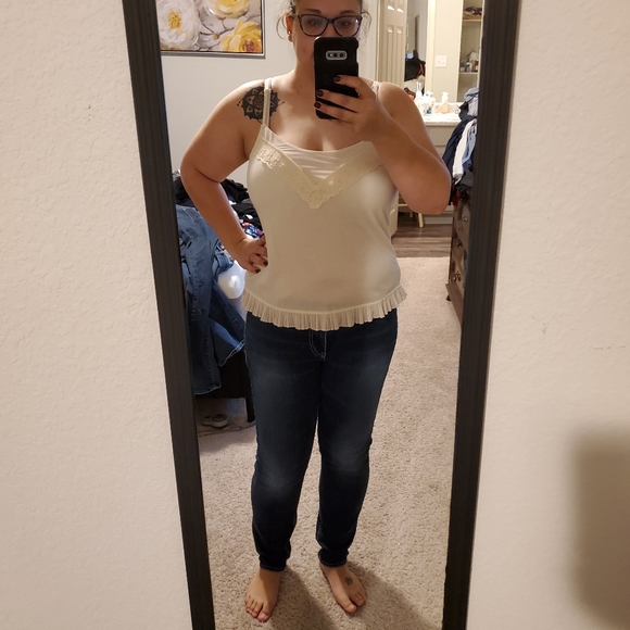 White American eagle tank top lace and ruffles L - Picture 1 of 5